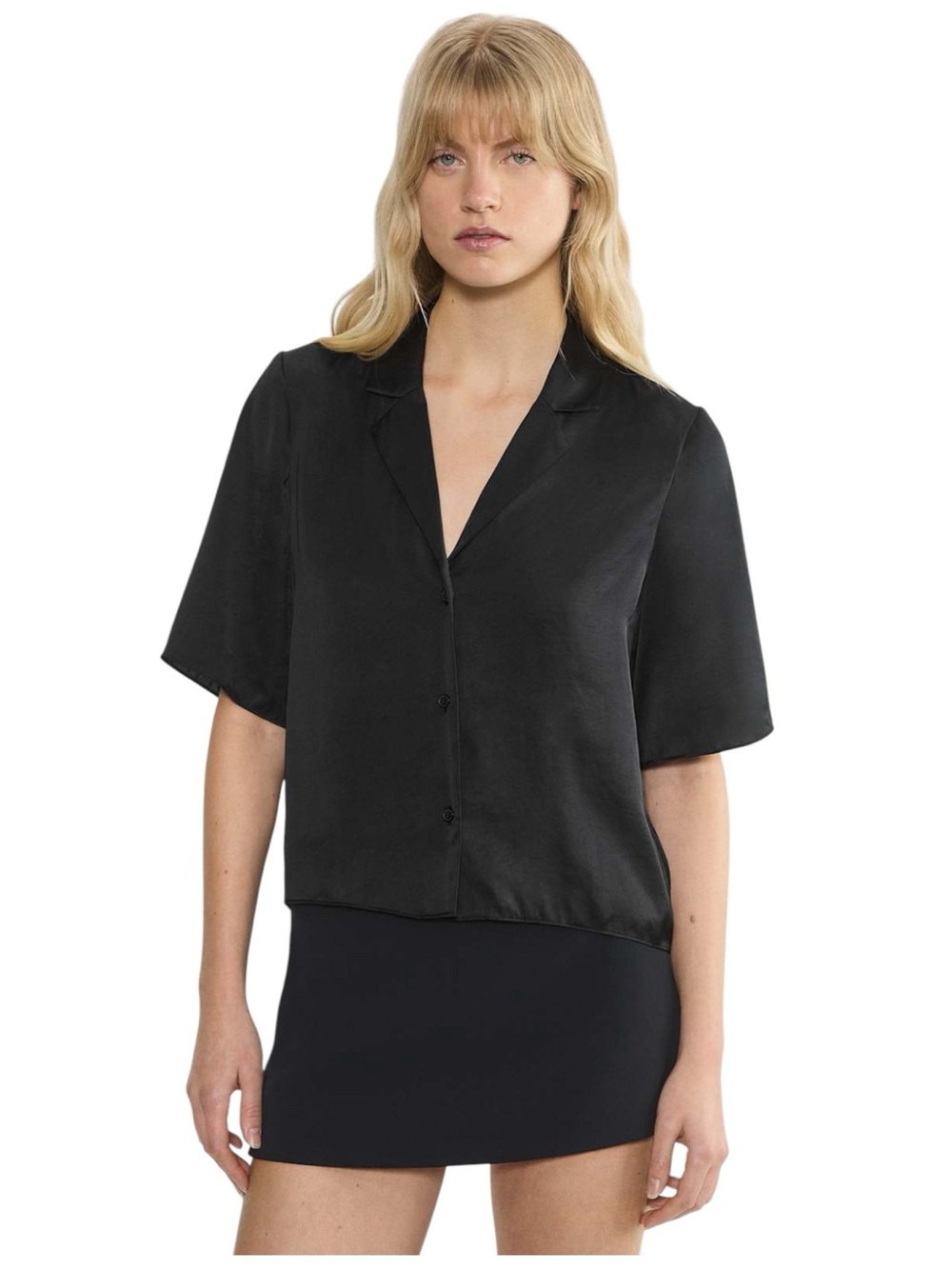 Aritzia Wilfred Black Beso Short Sleeve Satin Shirt (XS)